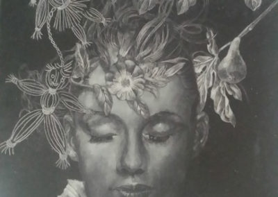 In fiore, incisione su ardesia, cm. 24x18