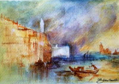 Omaggio a Joseph Turner | Venezia sotto il temporale | Acquarello su carta cm.12,5x18
