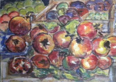 natura morta con cassetta di mele, carta da parati, cm 50x70